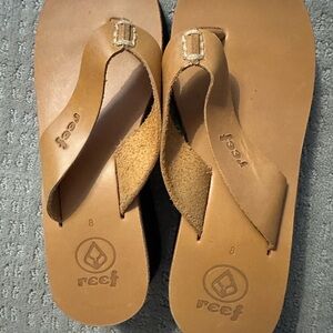 Reef Light Brown tan wedge Leather Flip-Flops NWOT size
